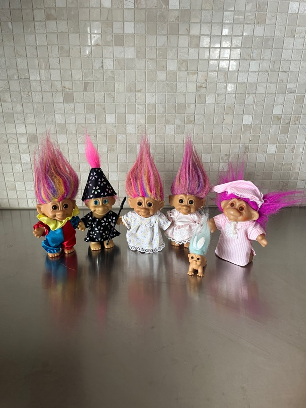 Collection of 6 Vintage 90s Troll Dolls
